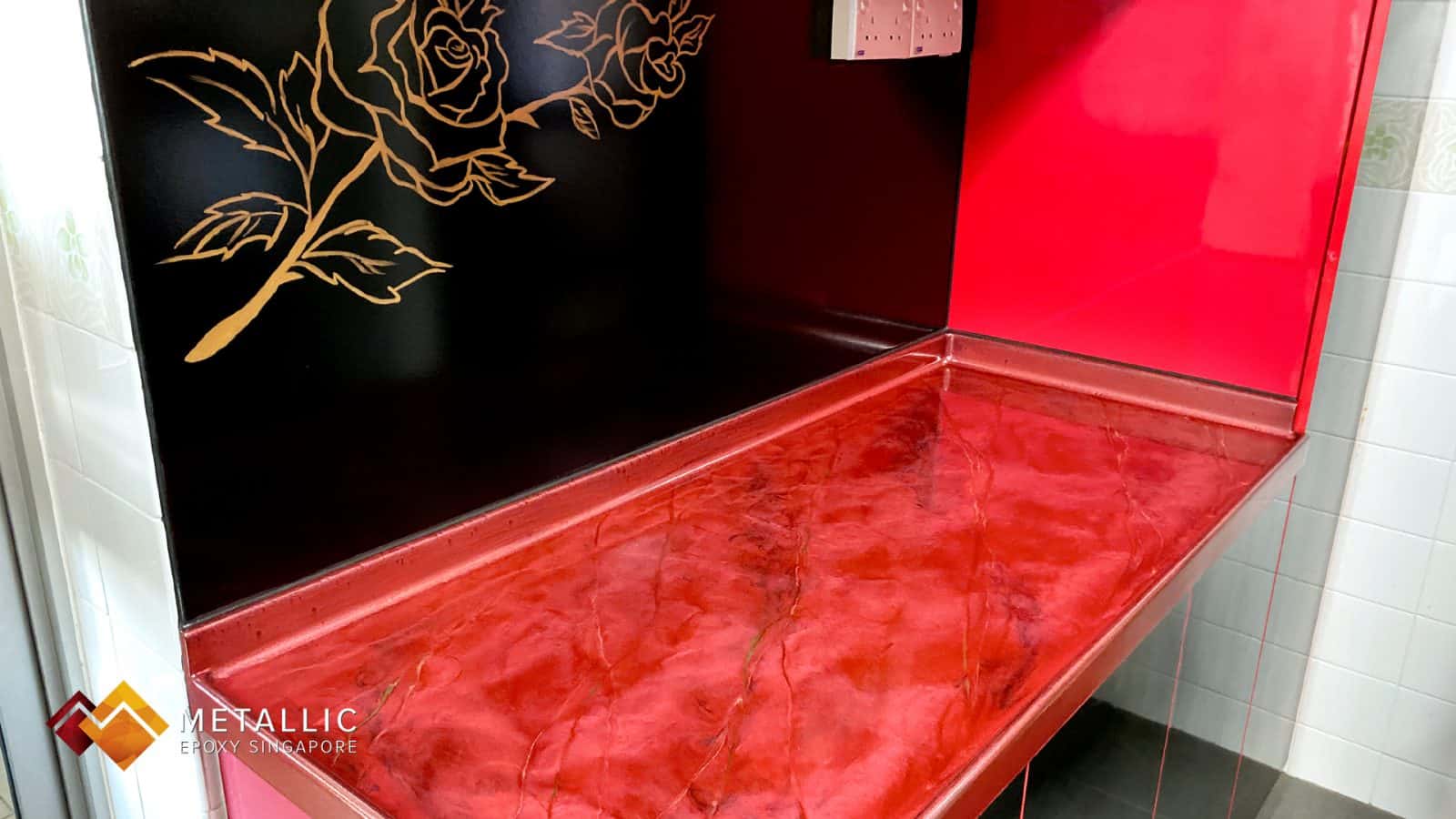 Metallic Epoxy Singapore Red Kitchen Countertop