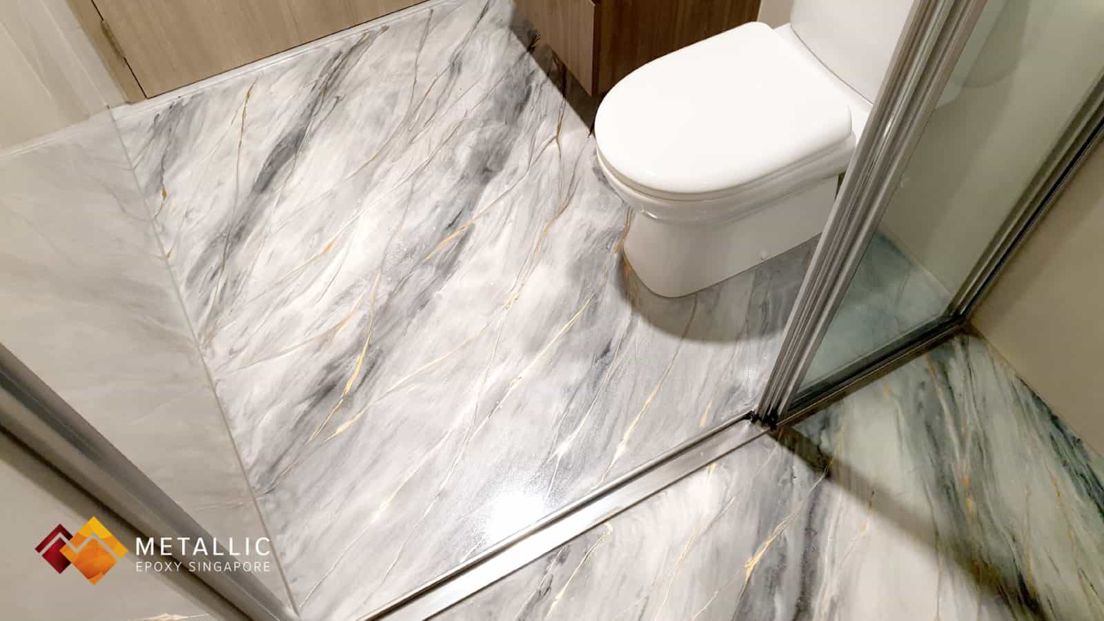 Metallic Epoxy Singapore Grey Silver Gold Marble Bathroom Floor