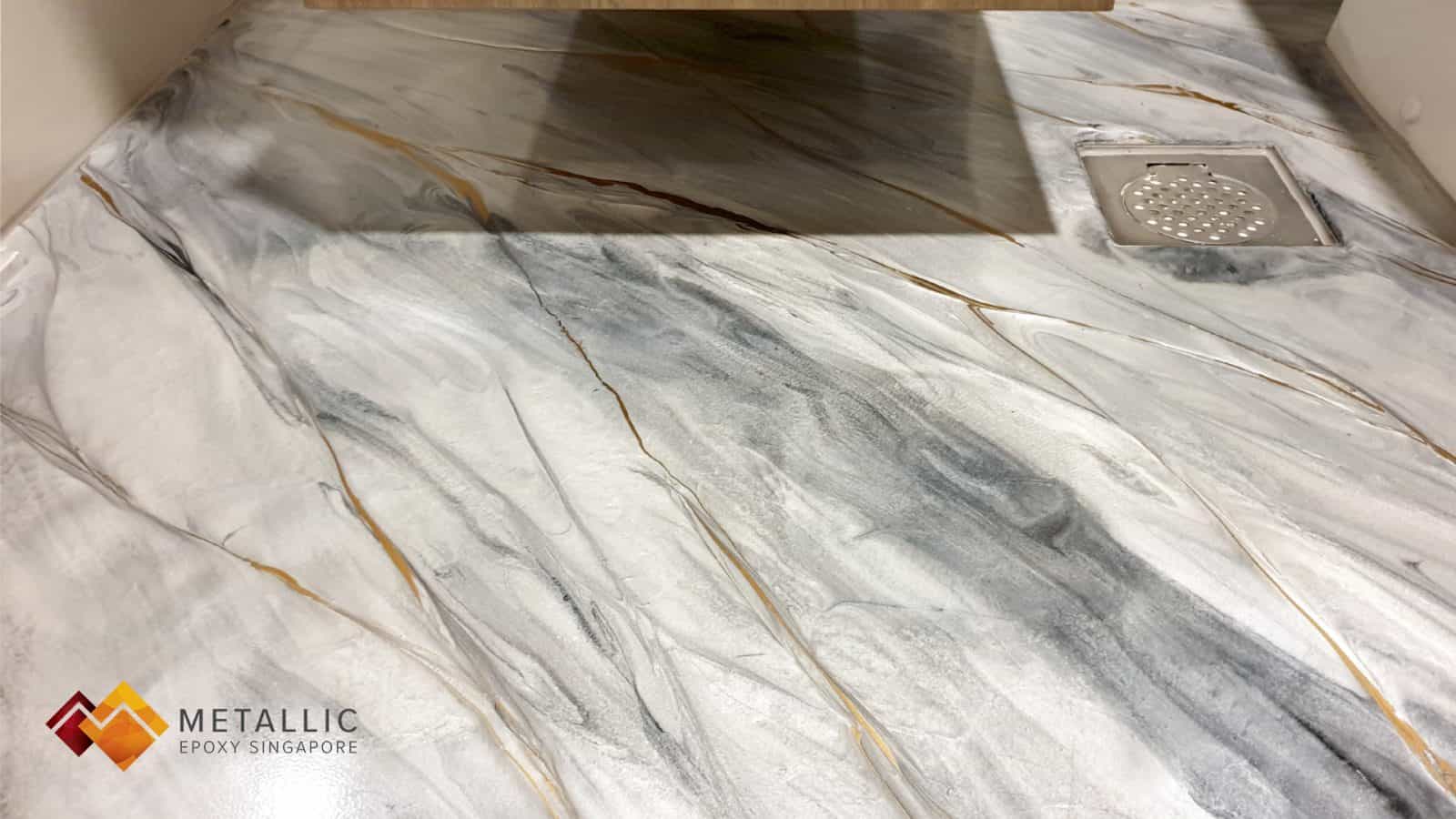 Metallic Epoxy Singapore Grey Silver Gold Marble Bathroom Floor